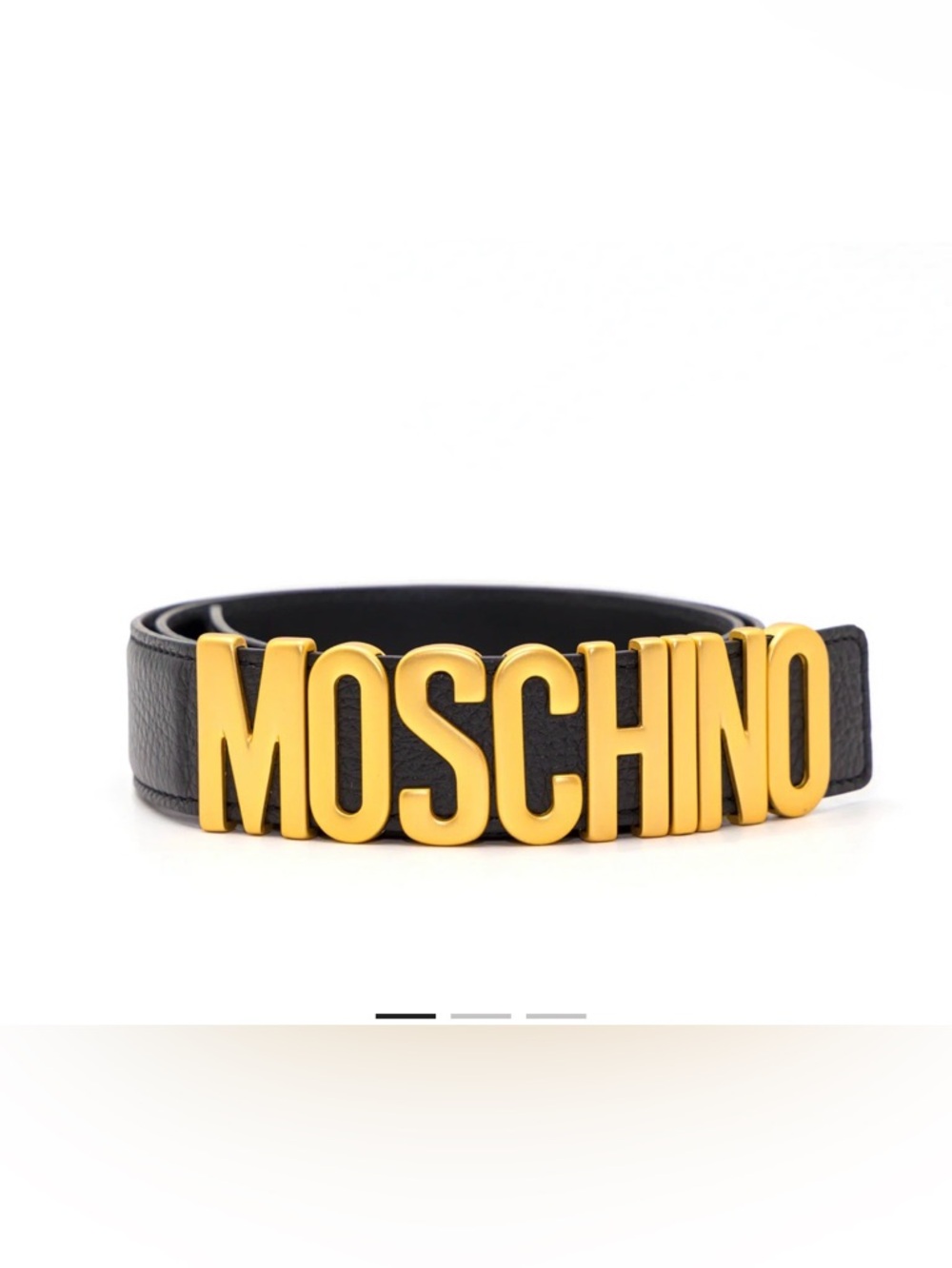 Moschino Black Leather Belt with Bold Gold Logo